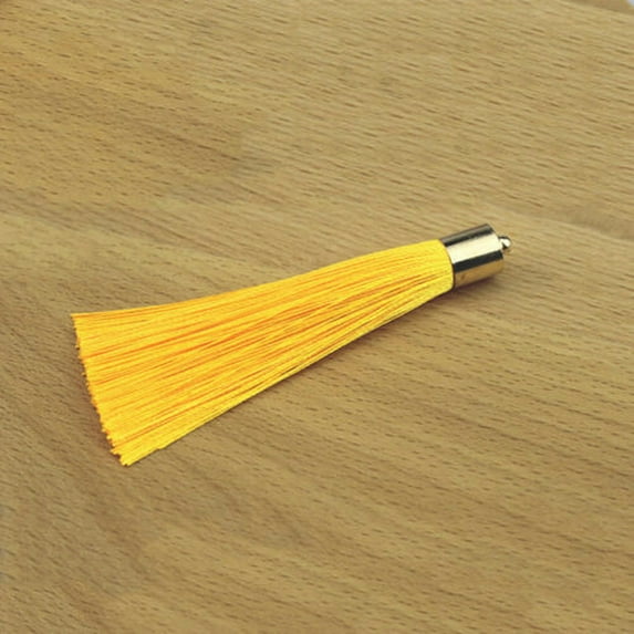 U8MO 2pcs 3'' Polyester Copper Cap Earrings Tassel Trim Pendant Jewelry Making DIY-4# yellow-2pcs