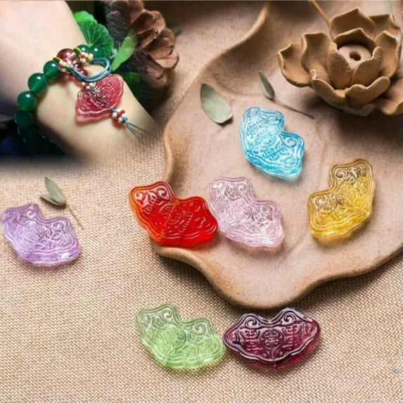 U8MO 2pcs 30x20mm Fan Retro Charms Lampwork Glass Loose Craft Beads Jewelry Making-Green
