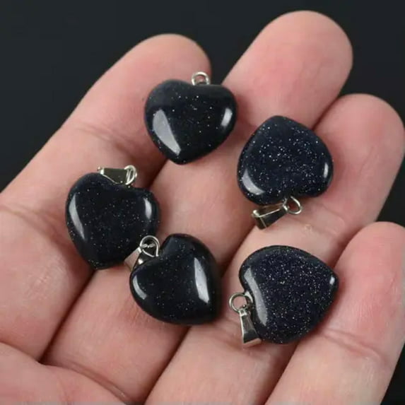 U8MO 2pcs Natural Stone Gemstone Charms Pendants lot for Jewelry Necklace Making-Heart (Bluestone)