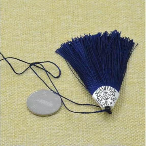 U8MO 3'' Key Chian Pendants Ice Silk Tassel Trim Craft Keyring Jewelry Making DIY-15# navy blue
