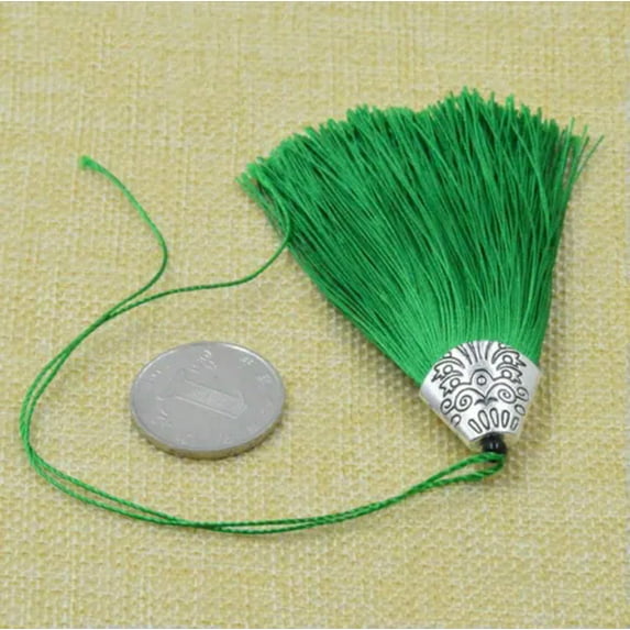 U8MO 3'' Key Chian Pendants Ice Silk Tassel Trim Craft Keyring Jewelry Making DIY-4# Green