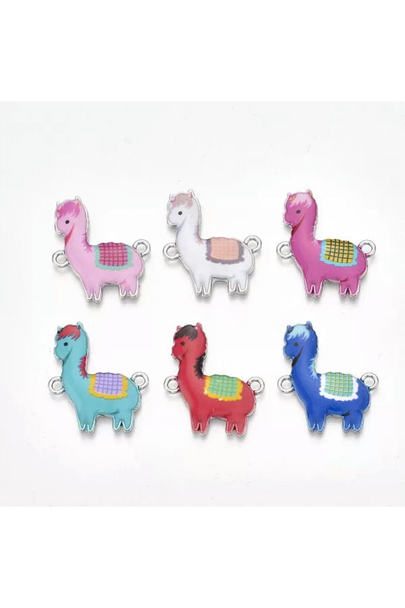 3 Llama Charms Connector Pendants Silver Enamel Assorted Lot Alpaca Jewelry