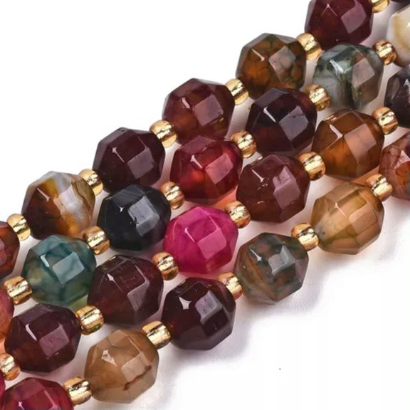 U8MO 3 Strand 8mm Faceted Round Natural Agate Stone Beads Mini Gemstone Loose Spacer-Colorful