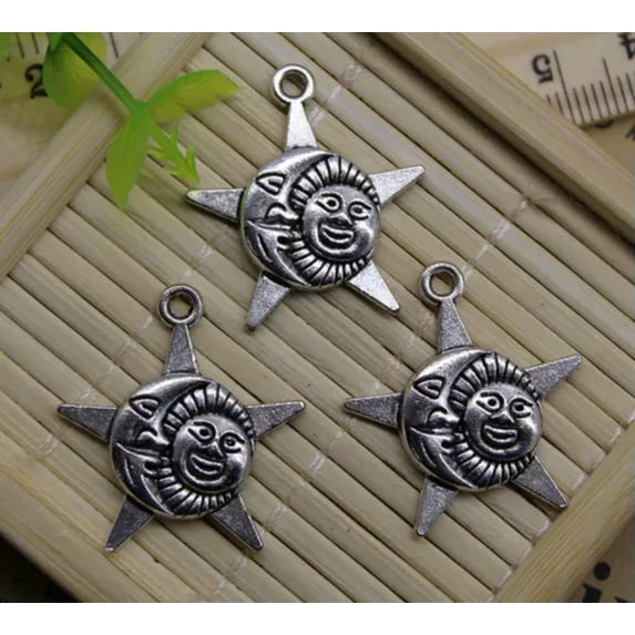 U8MO 30/60pcs retro Jewelry Making DIY Sun Moon Star alloy charms pendant 27x25mm-ancient silver-30pcs