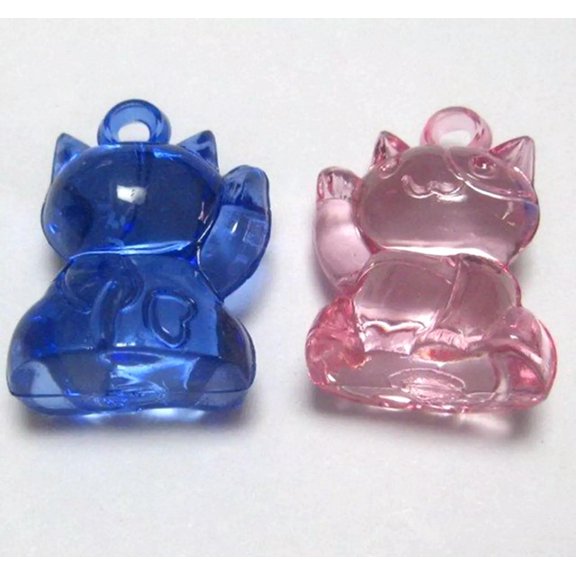 U8MO 30 Mixed Color Transparent Acrylic Money CAT Charm Pendants 23mm(0.91") Craft