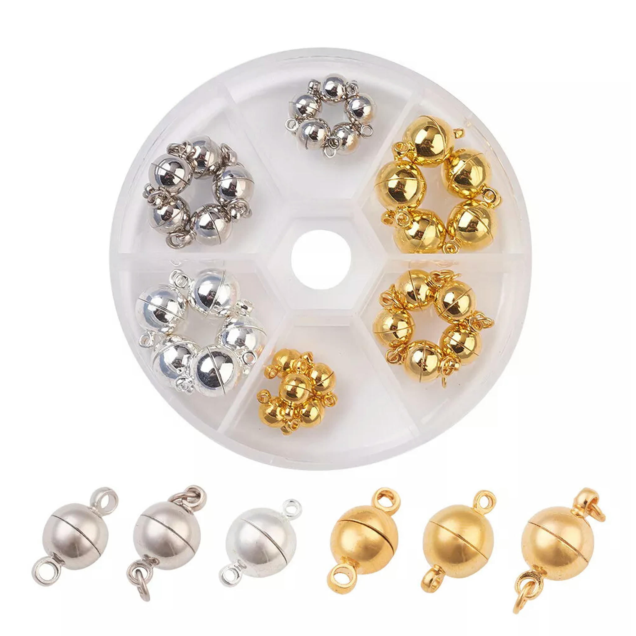 U8MO 30 Sets/Box Brass Ball Magnetic Clasps Smooth Closure Findings Platinum & Gold