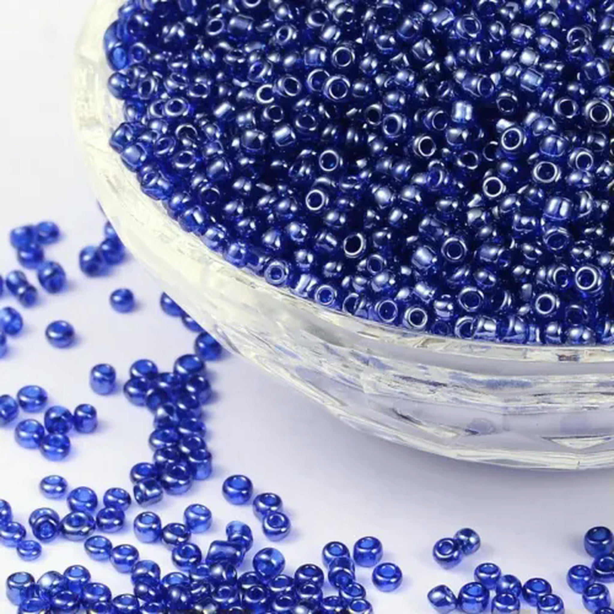 U8MO 30000pc/pound Transparent Colours Lustered Glass Tiny Beads Round Loose Bead 2mm-Blue