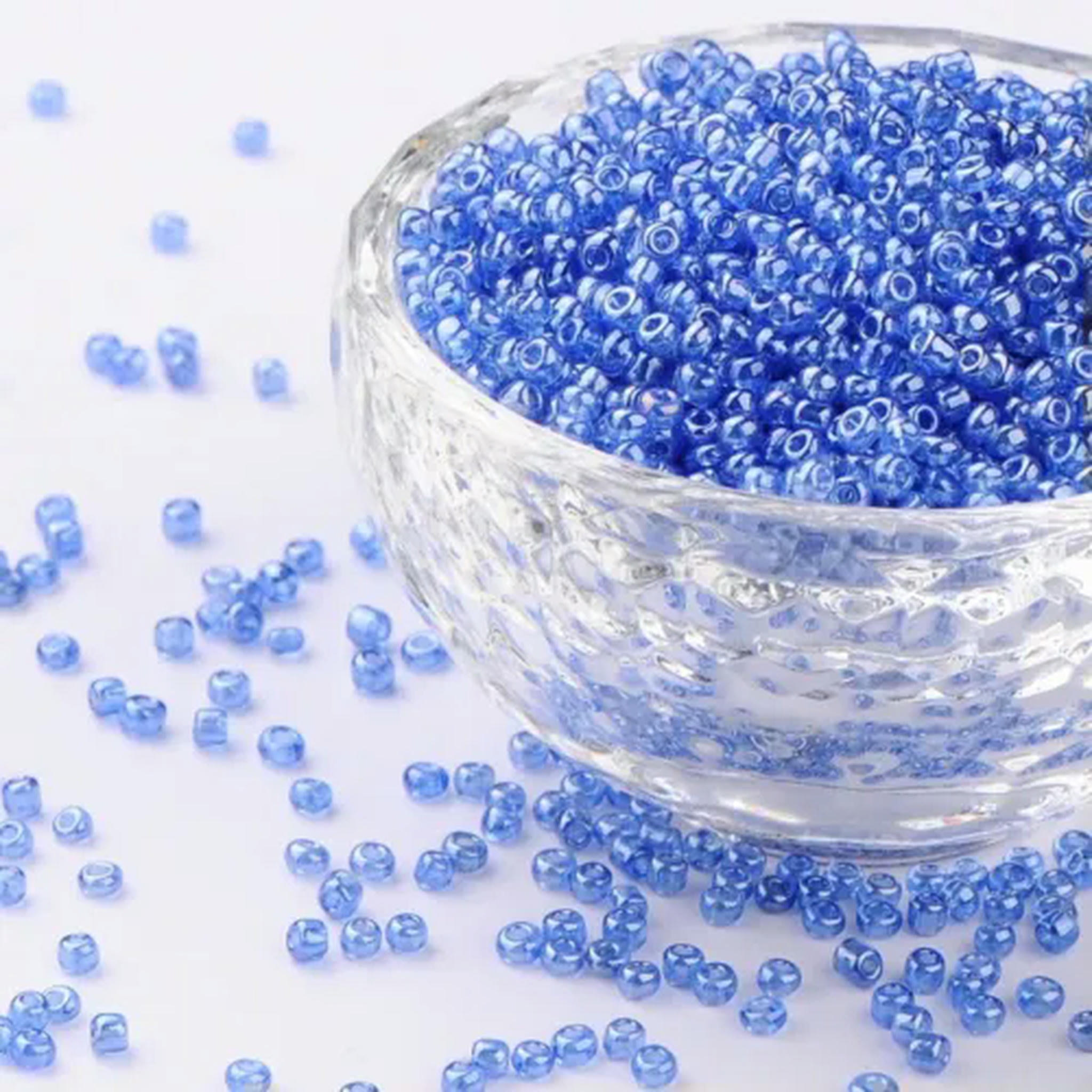 U8MO 30000pc/pound Transparent Colours Lustered Glass Tiny Beads Round Loose Bead 2mm-CornflowerBlue