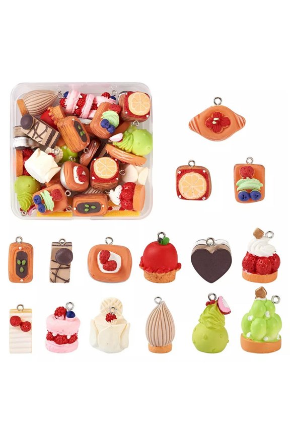 30Pcs Imitation Food Bread Cake Resin Pendants Charms with Loop 15~25x10~17mm