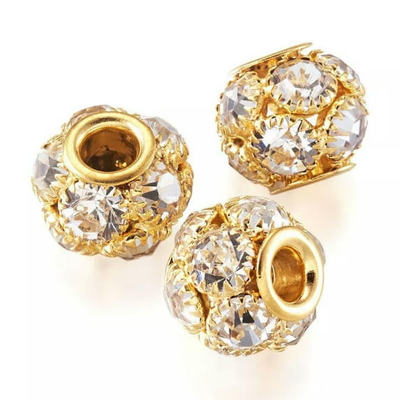 U8MO 30pc Crystal Rondelle Brass Rhineston Large Hole Beads Mini Loose Spacer 12x10mm