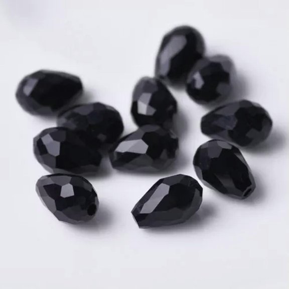 U8MO 30pcs 12x8mm Teardrop Faceted Crystal Glass Losse Beads Bulk Wholesale Lot-102# Black