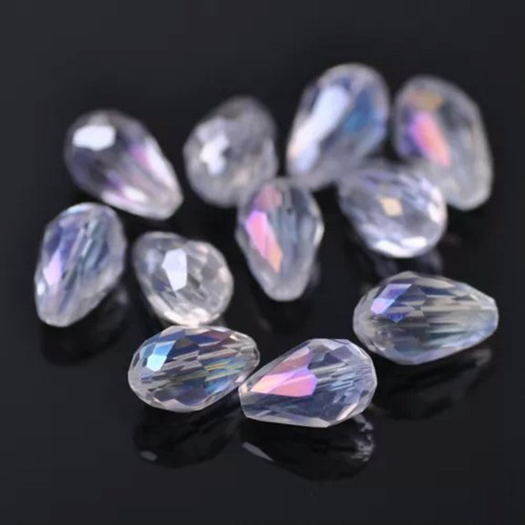 U8MO 30pcs 12x8mm Teardrop Faceted Crystal Glass Losse Beads Bulk Wholesale Lot-103# Clear AB