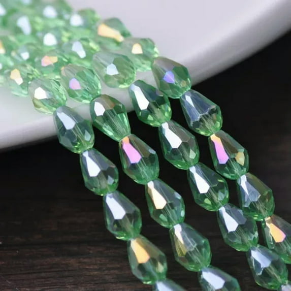 U8MO 30pcs 12x8mm Teardrop Faceted Crystal Glass Losse Beads Bulk Wholesale Lot-134# Light Green AB