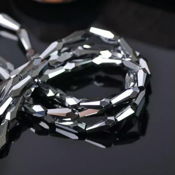 U8MO 30pcs 4mm 6mm Teardrop Faceted Cut Crystal Glass Loose Beads for Jewelry Making-4x10mm-Silver