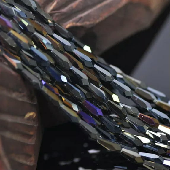 U8MO 30pcs 4mm 6mm Teardrop Faceted Cut Crystal Glass Loose Beads for Jewelry Making-6x12mm-Black AB