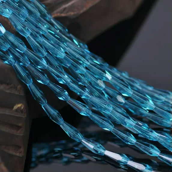 U8MO 30pcs 4mm 6mm Teardrop Faceted Cut Crystal Glass Loose Beads for Jewelry Making-6x12mm-Lake Blue