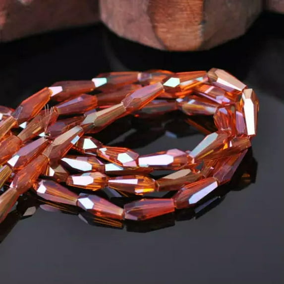 U8MO 30pcs 4mm Teardrop Faceted Cut Crystal Glass Loose Beads DIY Jewelry Findings-Wine Orange