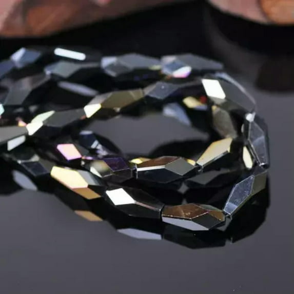 U8MO 30pcs 6mm Teardrop Faceted Cut Crystal Glass Loose Beads Jewelry Findings-Black AB-6X12mm