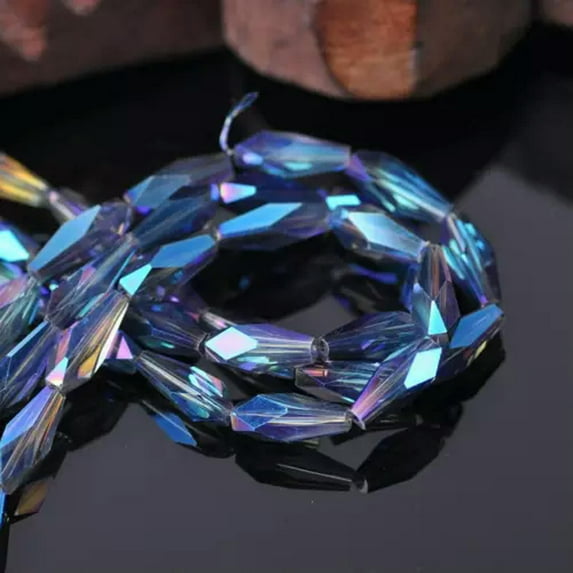 U8MO 30pcs 6mm Teardrop Faceted Cut Crystal Glass Loose Beads Jewelry Findings-Blue Colorized-6X12mm
