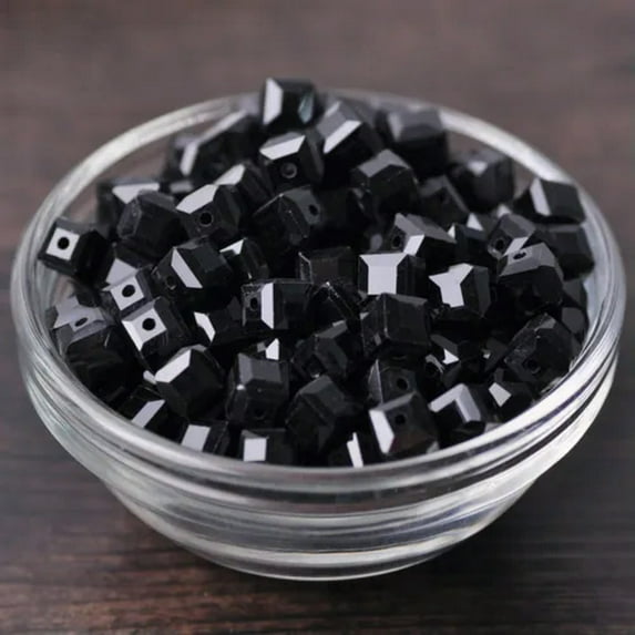 U8MO 30pcs 8mm Cube Faceted Cut Crystal Glass Loose Beads Lot for Jewelry Making-2# Black