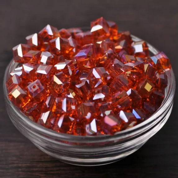 U8MO 30pcs 8mm Cube Faceted Cut Crystal Glass Loose Beads Lot for Jewelry Making-59# Orange AB