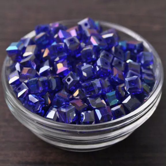 U8MO 30pcs 8mm Cube Faceted Cut Crystal Glass Loose Beads Lot for Jewelry Making-72# Deep Blue AB