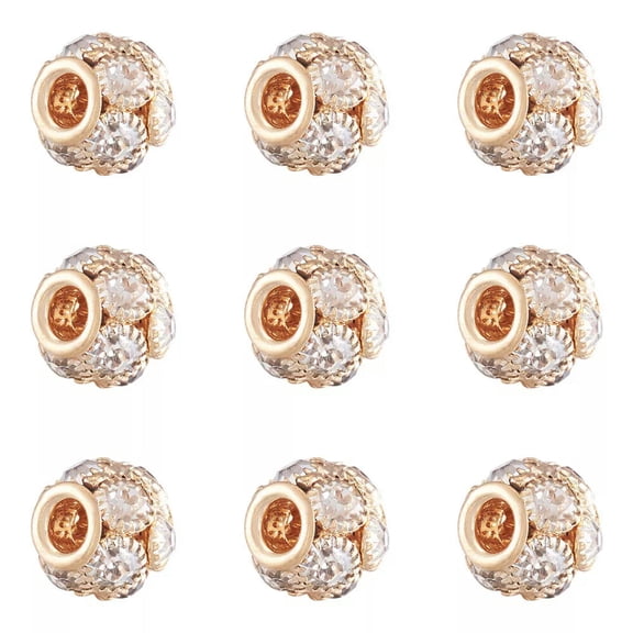 U8MO 30pcs Crystal Rondelle Brass Rhinestone Beads Light Gold Metal Spacer 12x10mm