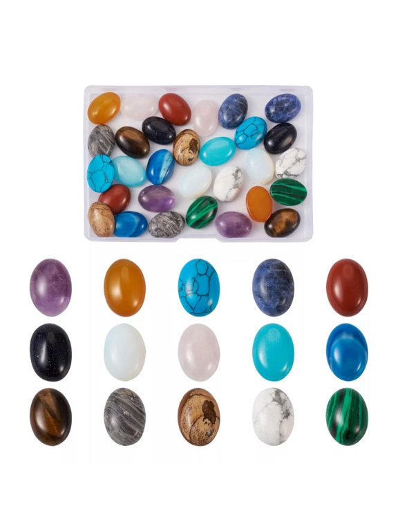 30pcs Flat Back Natural Synthetic Gemstone Oval Cabochons for Pendants 18x13mm