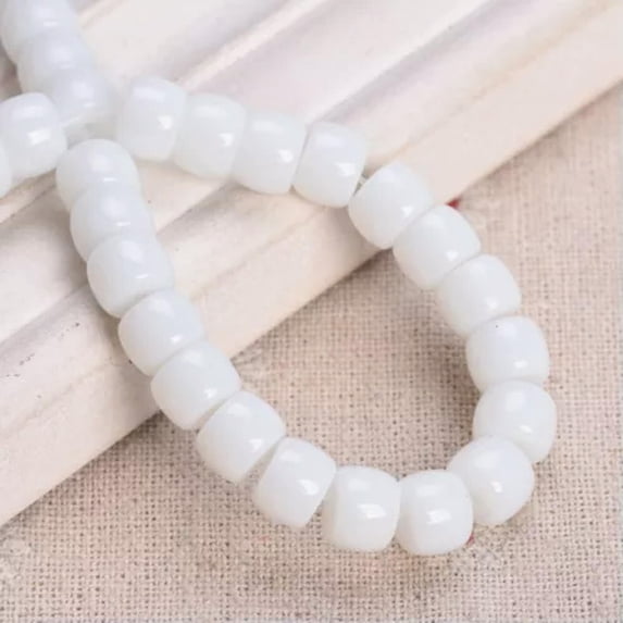 U8MO 30pcs Flat Round Cylinder 6x8mm Opaque Glass Loose Beads For Jewelry Making DIY-White