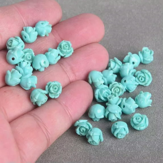 U8MO 30pcs Flower Shape 8mm Artificial Coral Loose Spacer Beads For Jewelry Making-Cyan Blue