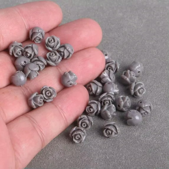 U8MO 30pcs Flower Shape 8mm Artificial Coral Loose Spacer Beads For Jewelry Making-Gray