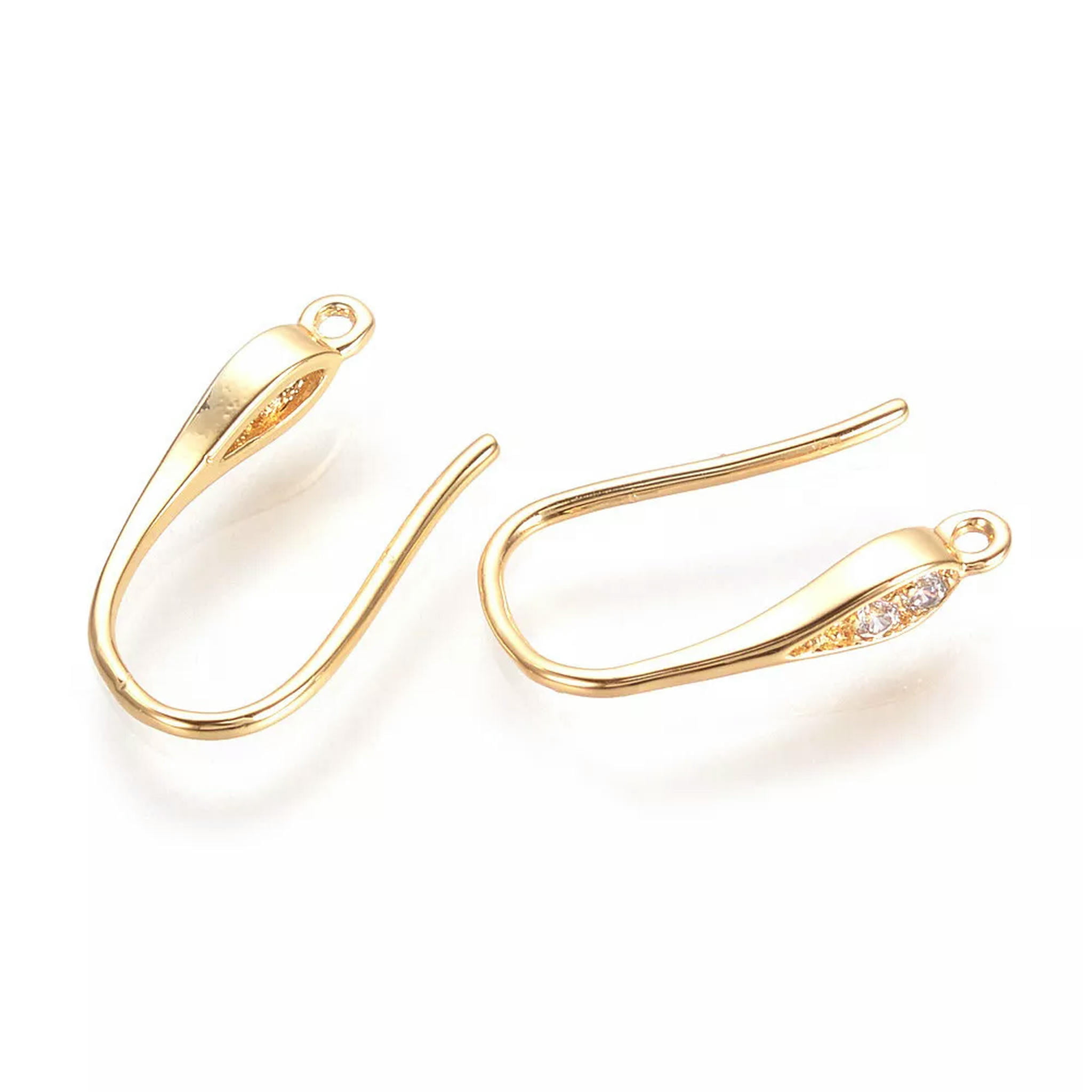 U8MO 30pcs Gold Plated Brass Pave Cubic Zirconia Earring Hooks Earwire Findings 15mm