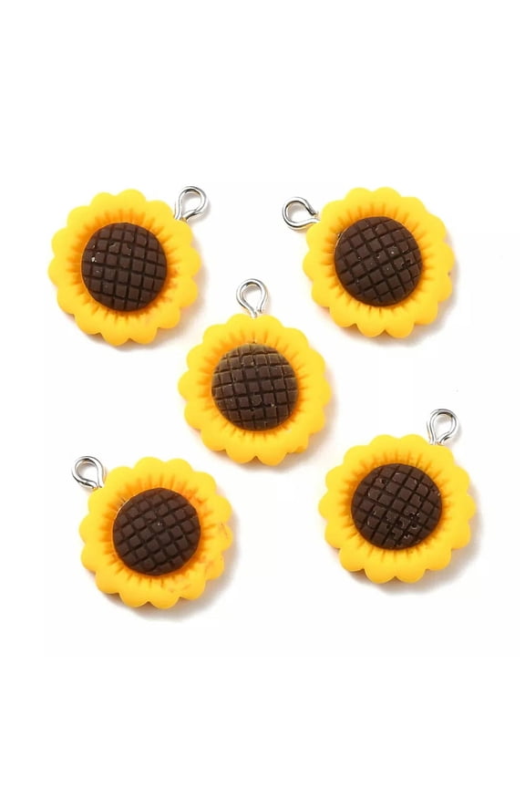 30pcs Gold Resin Sunflower Pendants Cute Dangle Charms Hang Ornament 24x19.5mm