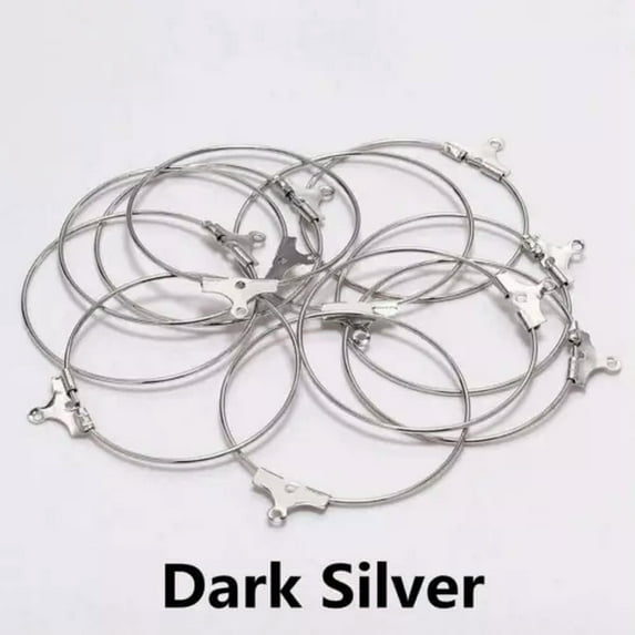 U8MO 30pcs Metal 25mm~40mm Earwire Circle Loop Hoops Drop Dangle Earring Findings DIY-Dark Silver-35mm