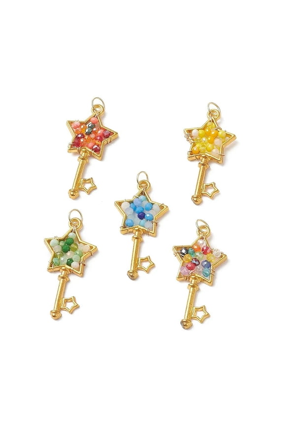 30x Glass Finding Key Star Charms Pendants for DIY Keychain Jewelry Making