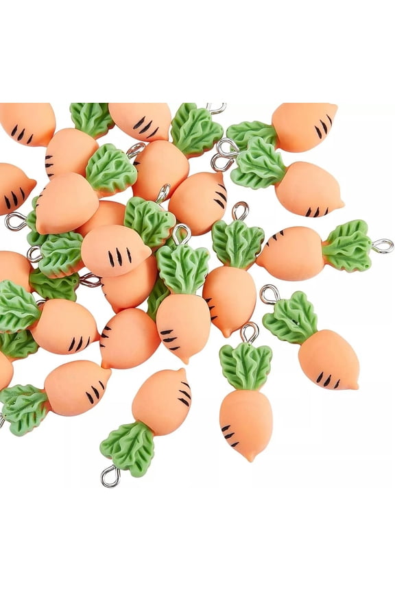 30x Resin Carrot Vegetable Charm Pendants for DIY Keychain Jewelry Making Crafts
