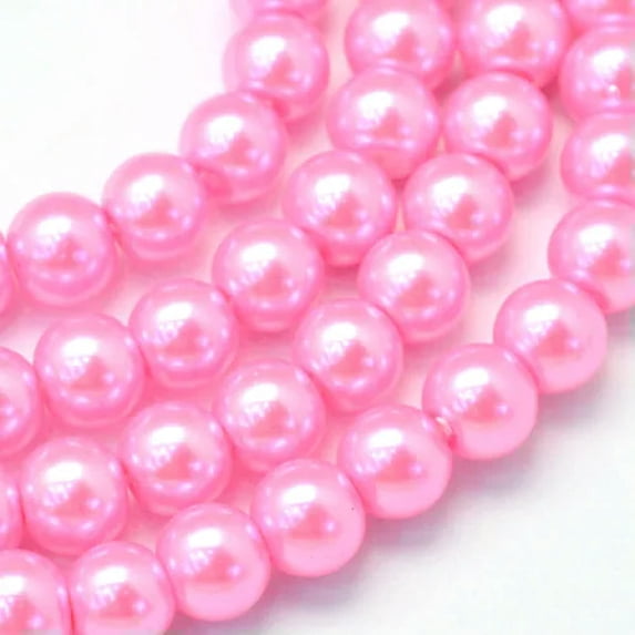 U8MO 31.4" Baking Painted Pearlized Glass Pearl Round Bead Smooth Loose Spacer 4~10mm-#HotPink-6~7mm-145pcs