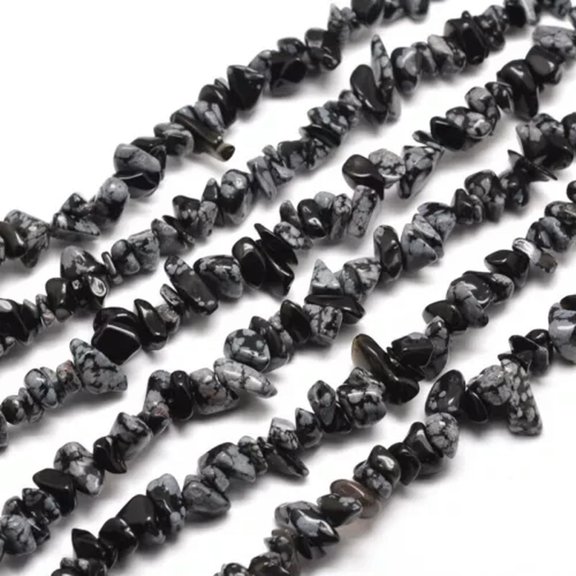 U8MO 31.5" Mixed Natural Gemstone Chip Beads Mini Stone Loose Spacer DIY Craft 5~8mm-Snowflake Obsidian