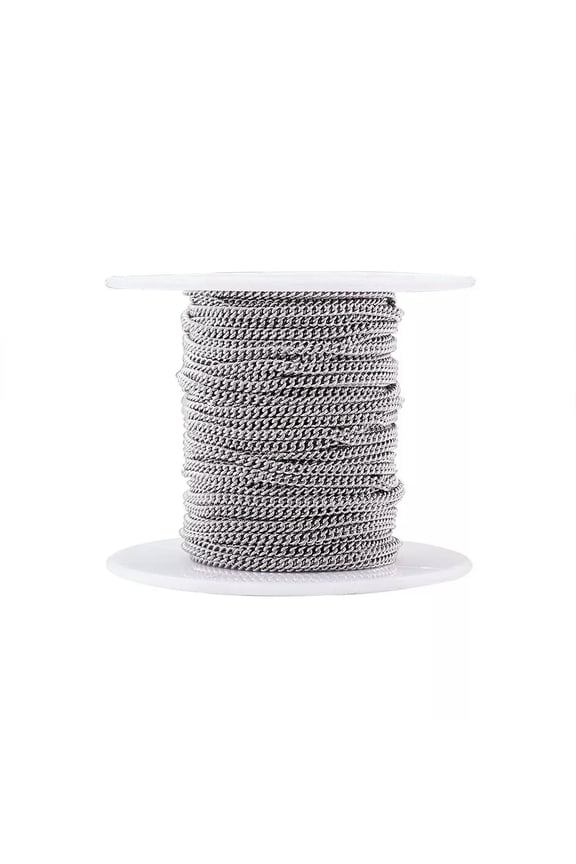 32.8ft/Roll Unwelded 304 Stainless Steel Curb Chains Oval Link Spool 2.4x1.9mm