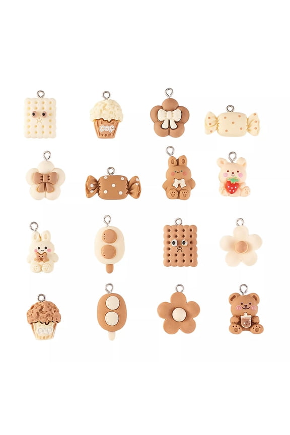 32x Resin Bear Rabbit Chocolate Cookies Candy Charms Pendants for Jewelry Making