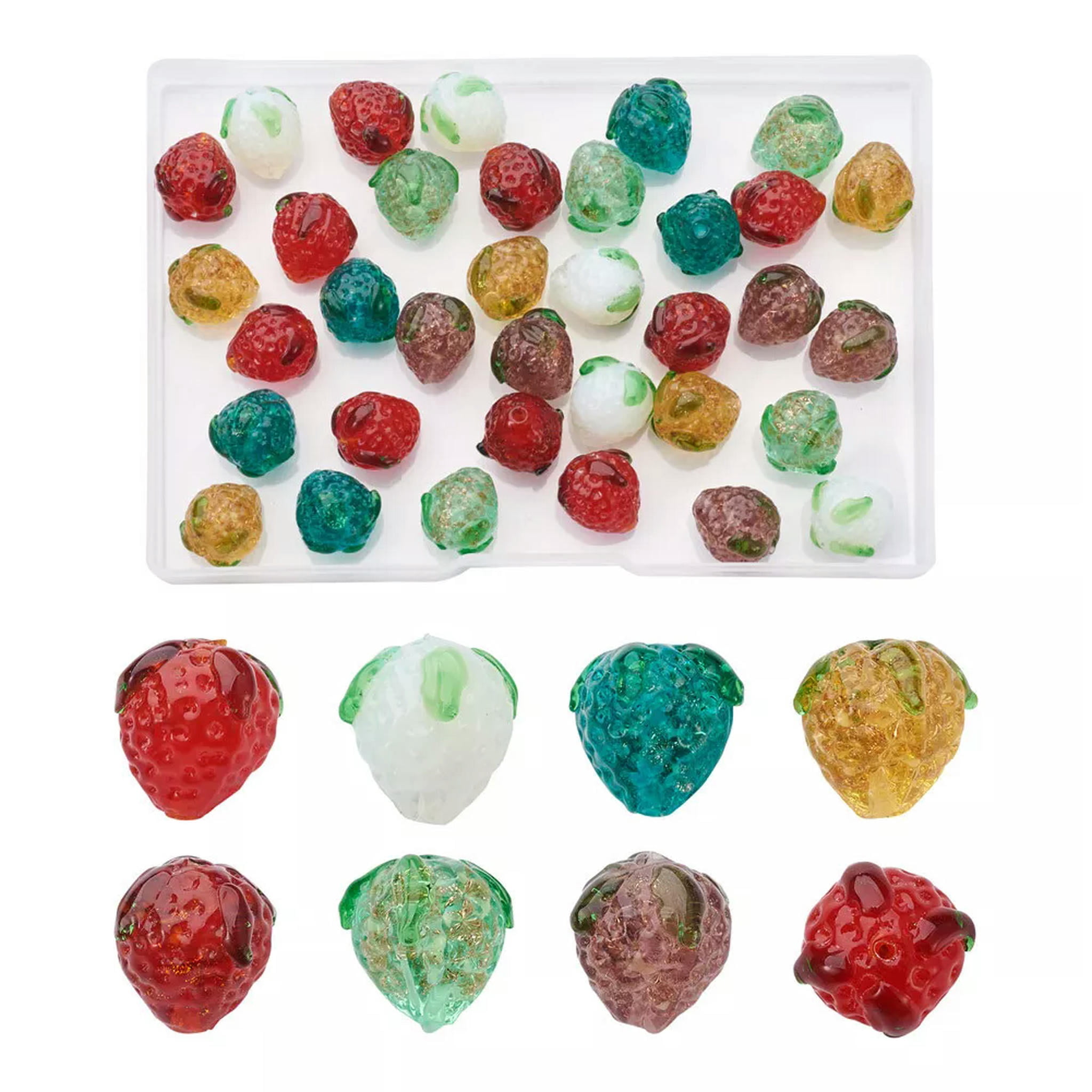 U8MO 35pcs Strawberry Handamde Bumpy Lampwork Glass Beads Spacer with Gold Sand 15mm