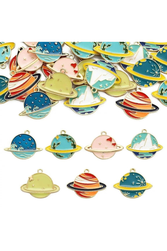 35x Enamel Energy Planet Charms Pendants for Jewelry Keychain DIY Crafts Making