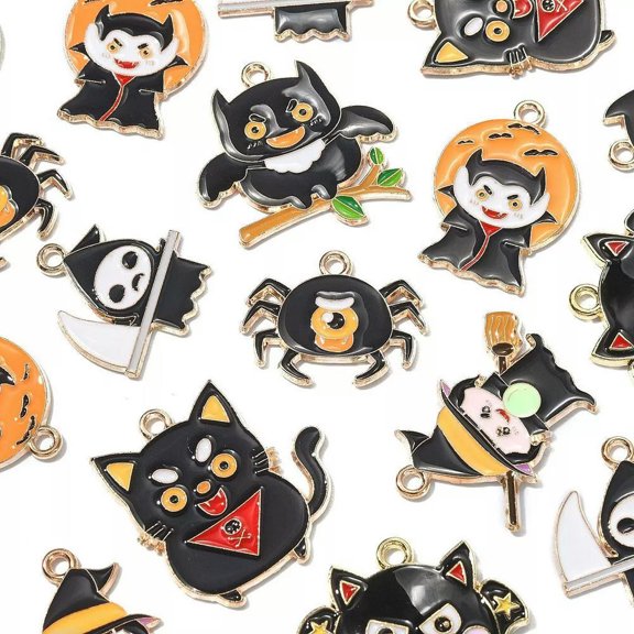 U8MO 35x Halloween Devil Witch Spider Ghost Charms Pendants for Jewelry Party Decor