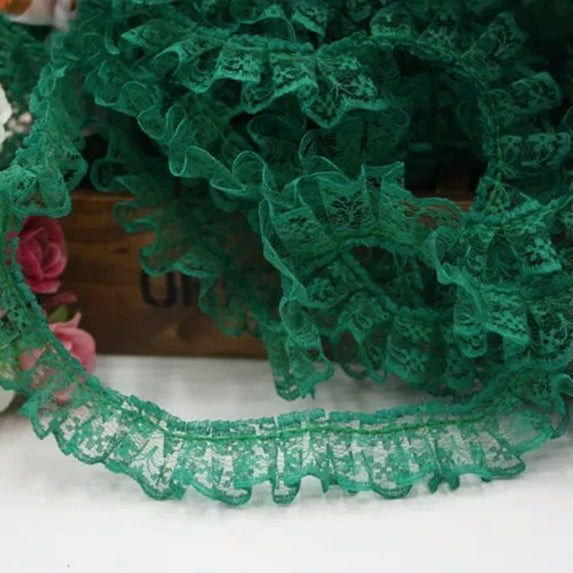 U8MO 38 Yards Ruffle Unilateral Lace Trim Ribbon 23mm Sewing Wedding Color Choice-Green