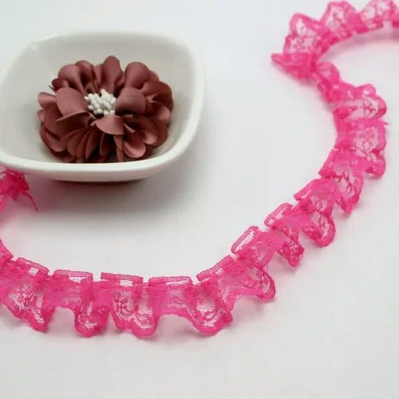 U8MO 38 Yards Ruffle Unilateral Lace Trim Ribbon 23mm Sewing Wedding Color Choice-Hot Pink