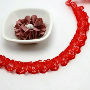 U8MO 38 Yards Ruffle Unilateral Lace Trim Ribbon 23mm Sewing Wedding Color Choice-Red