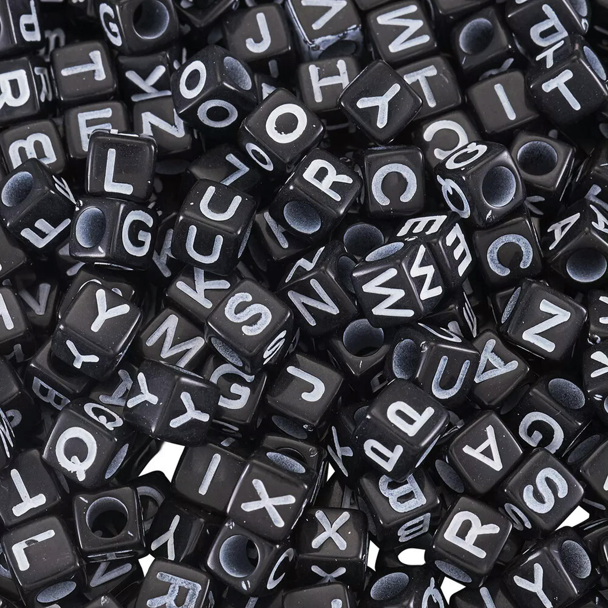 U8MO 3840pc/500g Random 6mm Black Cube Opaque Acrylic Large Hole Initial Letter Beads