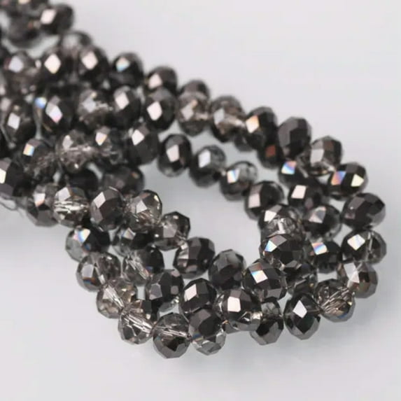 U8MO 3mm 4mm 6mm 8mm 10mm 12mm Rondelle Faceted Crystal Glass Loose Spacer Beads lot-1L) Half Gun Black-12X8mm (10pcs)