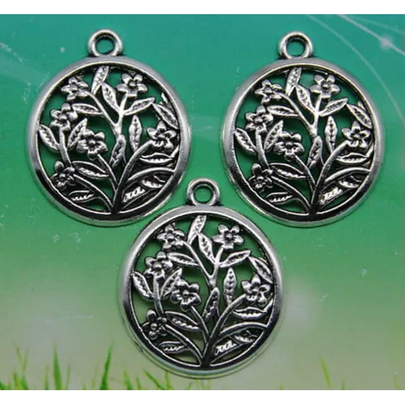 U8MO 4/10/30/100pc retro style flowers alloy charms pendants DIY material 27x23mm-ancient silver-100pcs