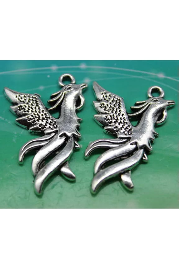 4/10/30/50pc retro style Fire phoenix alloy charm pendants DIY material 35x22mm-ancient silver-30pcs
